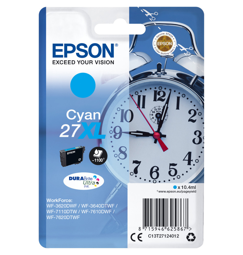 Tinteiro EPSON 27XL DURABrite Ultra Ink (10,4ml - 1100 páginas - Ciano)