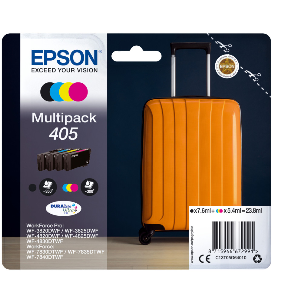 Tinteiro EPSON Multipack 405 DURABrite Ultra Ink (7,6ml Preto - 16,2ml Cor - 350 300 páginas)