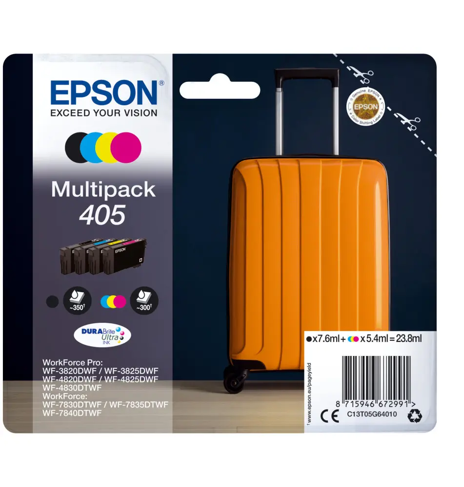Tinteiro EPSON Multipack 405 DURABrite Ultra Ink (7,6ml Preto - 16,2ml Cor - 350 300 páginas)