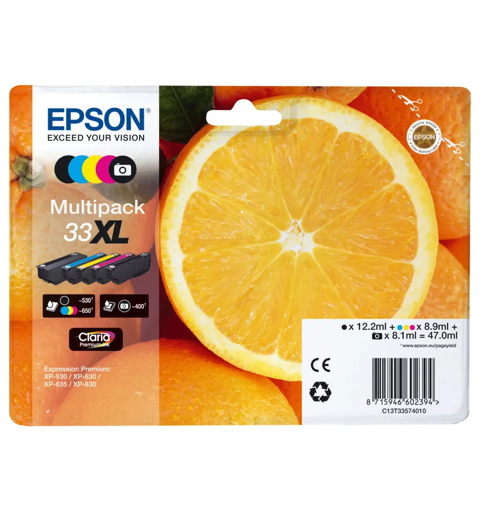 Tinteiro EPSON Multipack 33XL (12,2ml Preto - 26,7ml Cores - 8,1ml Foto Preto)