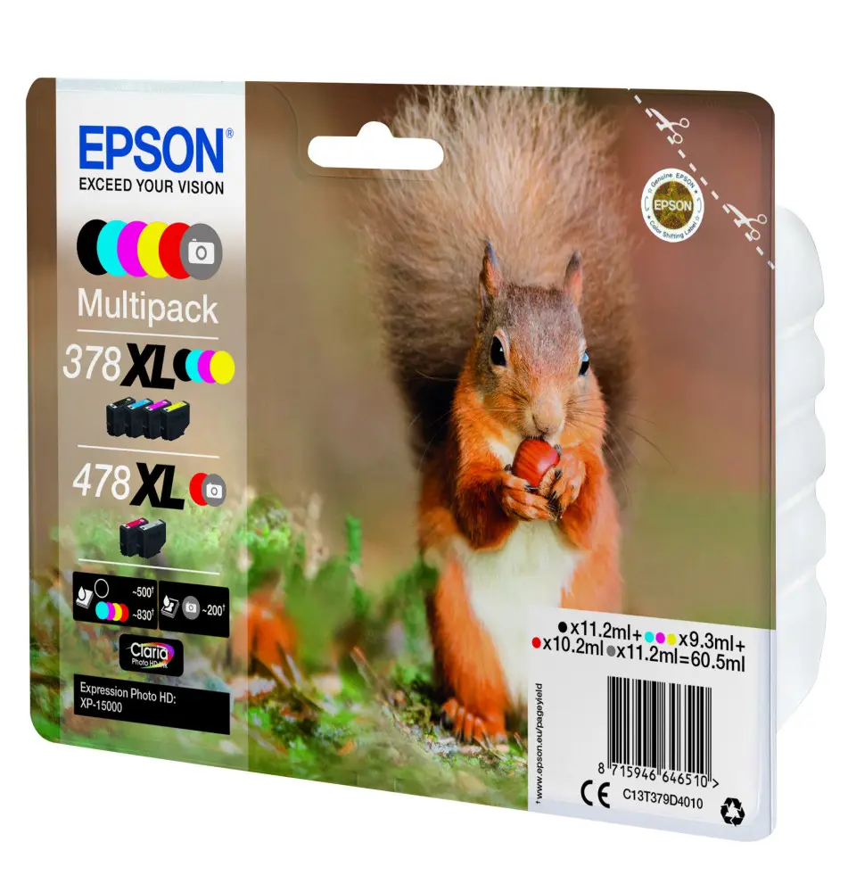 Tinteiro EPSON Multipack 378XL 478XL Clara Photo HD Ink (11,2ml Preto - 38,1ml Cores - 11,2ml Foto Cinzento)