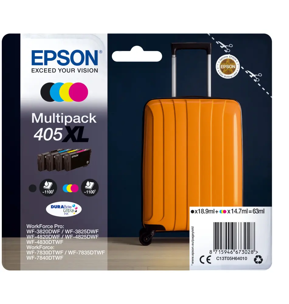 Tinteiro EPSON Multipack 405XL DURABrite Ultra (18,9ml Preto - 44,1ml Cores - 1100 1100 páginas)