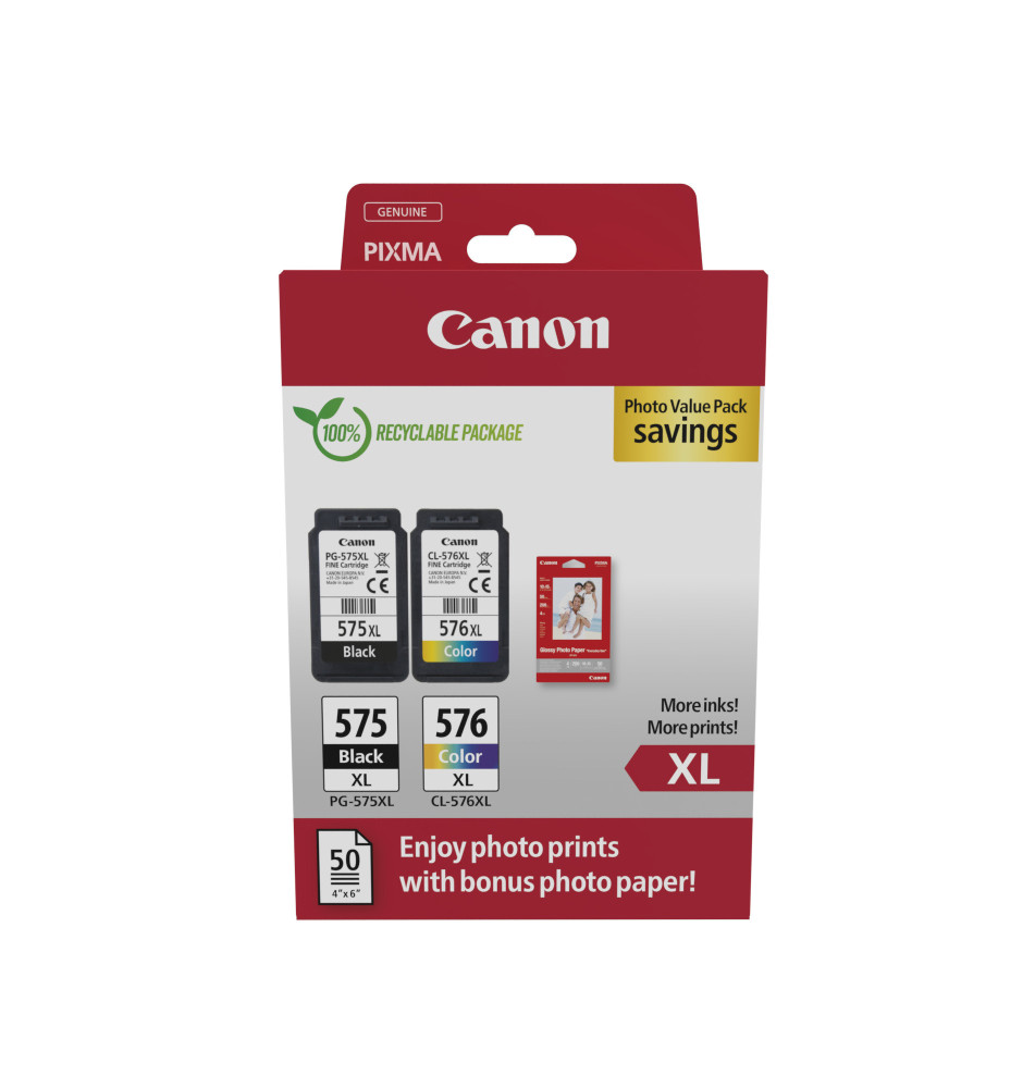 Tinteiro CANON 575XL 576XL (15ml Preto - 12,6ml Cor - Papel Fotográfico)
