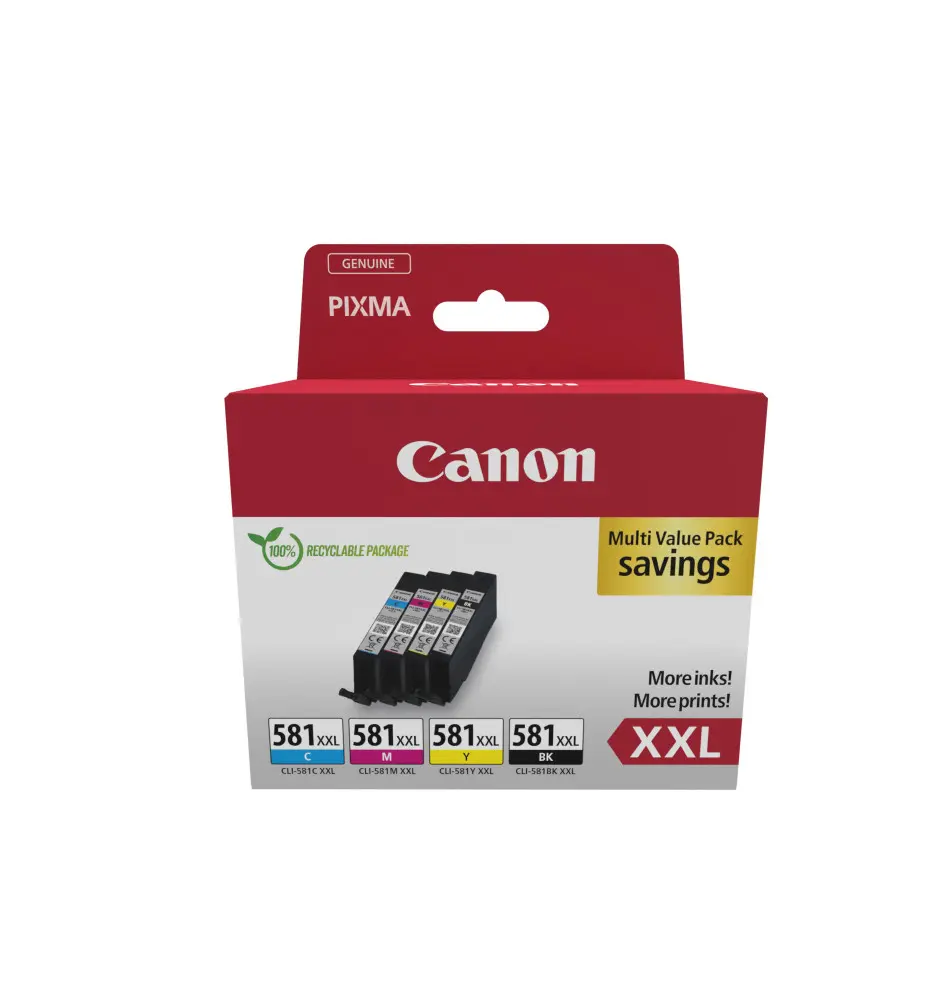 Tinteiro CANON 581XXL (11,7ml Preto - 11,7ml Cores - Preto Ciano Magenta Amarelo)