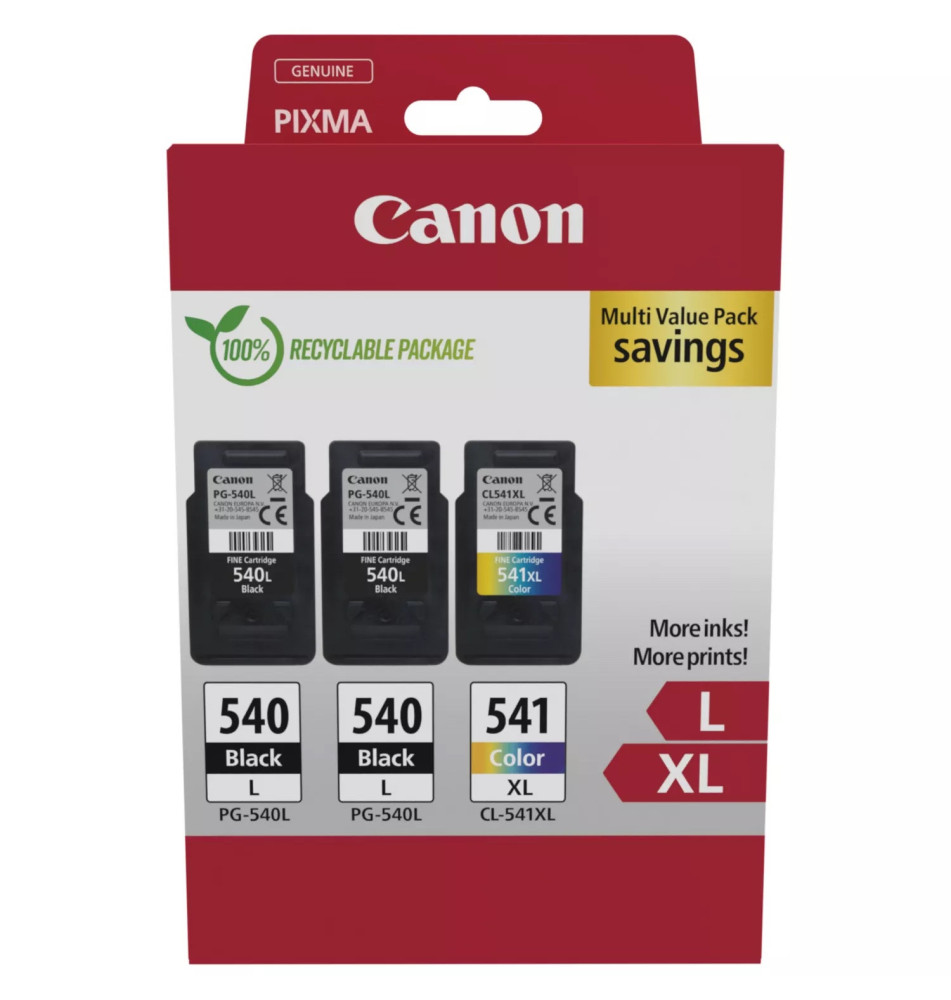 Tinteiro CANON 540L x2 541XL (11ml Preto - 15ml Cor - Preto Ciano Magenta Amarelo)