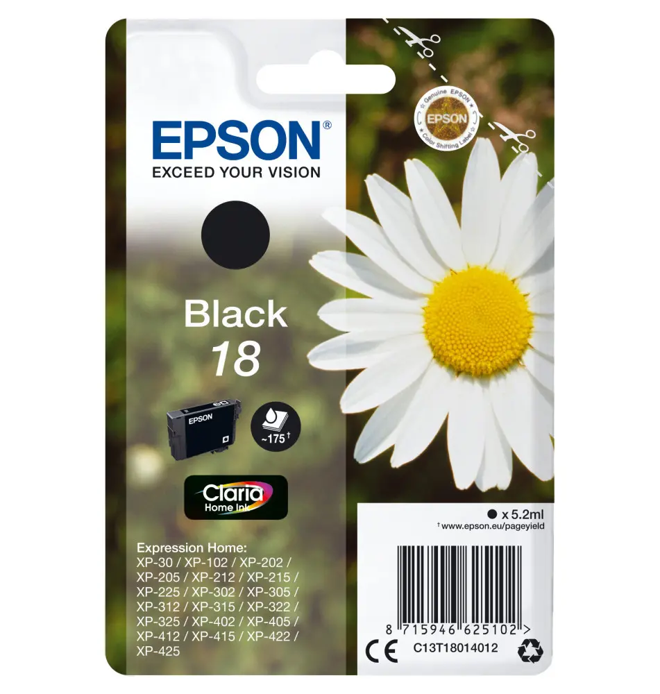 Tinteiro EPSON Black 18 Claria Home Ink (5,2ml - 175 páginas - Foto Preto)
