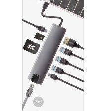 Docking Station COOLBOX (9 Portas - USB-A Ethernet SD Micro SD USB-C HMDI - Cinzento)