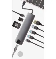 Docking Station COOLBOX (9 Portas - USB-A Ethernet SD Micro SD USB-C HMDI - Cinzento)