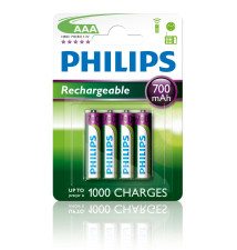 Pilhas PHILIPS Rechargeable (AAA - 1,2V - 4 Unidades)