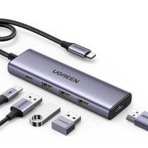 Ugreen 15596 base & duplicador de portas Com fios USB 3.2 Gen 1 (3.1 Gen 1) Type-A + Type-C Alumínio