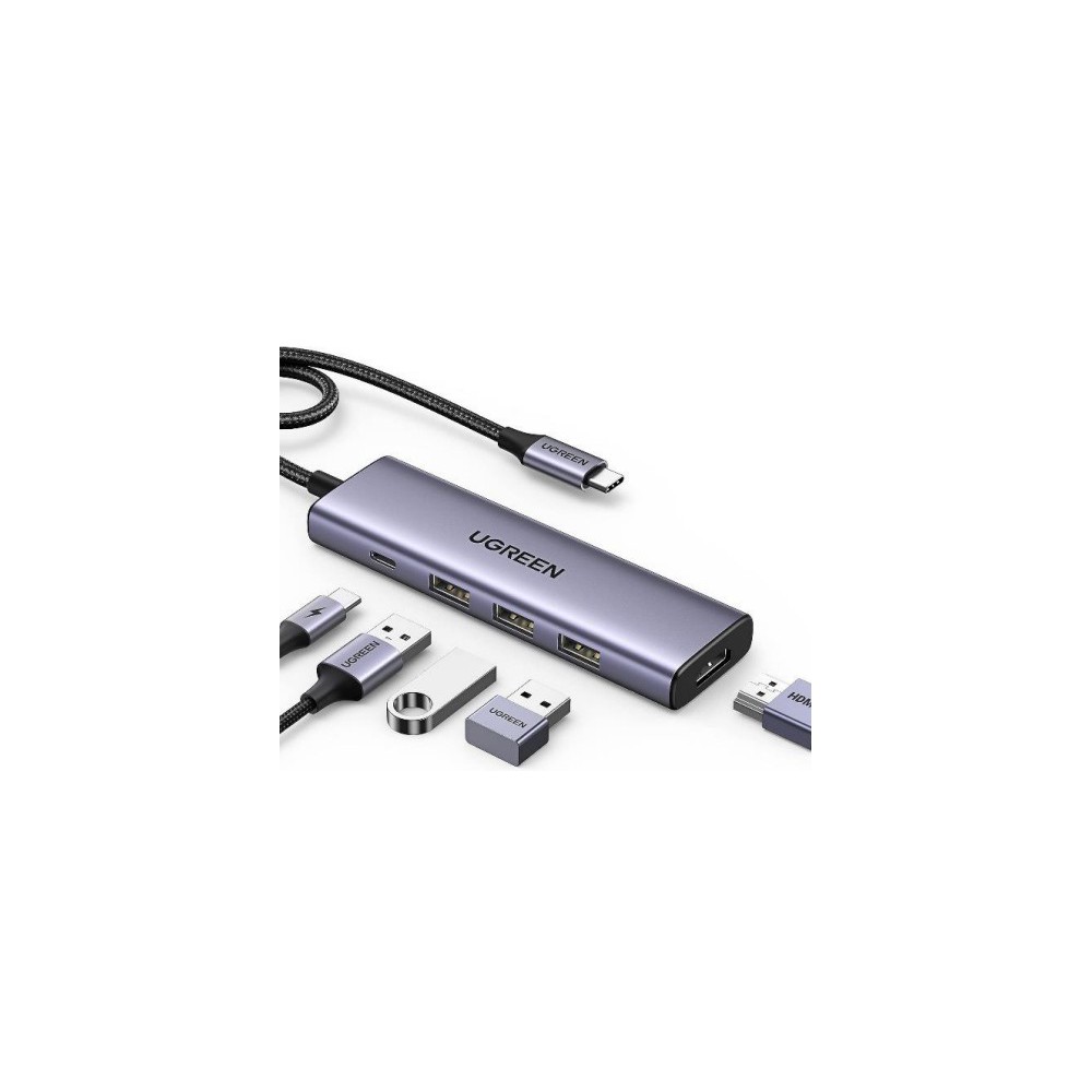 Ugreen 15596 base & duplicador de portas Com fios USB 3.2 Gen 1 (3.1 Gen 1) Type-A + Type-C Alumínio