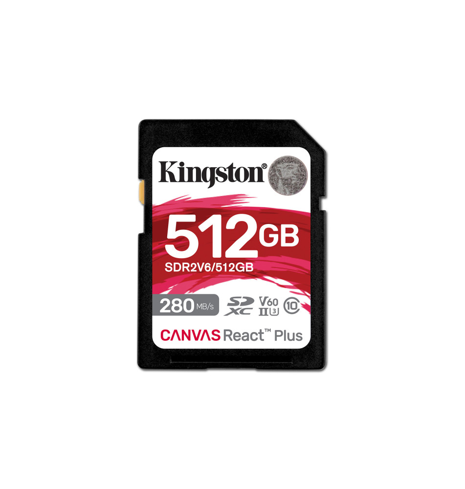 Cartão de Memória SD KINGSTON TECHNOLOGY Canvas React Plus 512GB (Classe 10 - UHS-II - 280MB s)