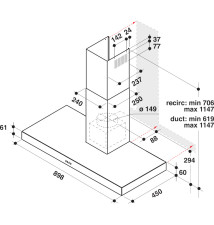 Exaustor de Parede WHIRLPOOL AKR559 3IX (430 m³ h - Conduzido Recirculante - Inox)