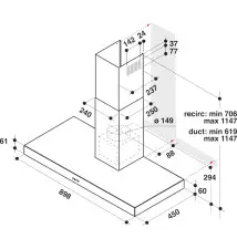 Exaustor de Parede WHIRLPOOL AKR559 3IX (430 m³ h - Conduzido Recirculante - Inox)