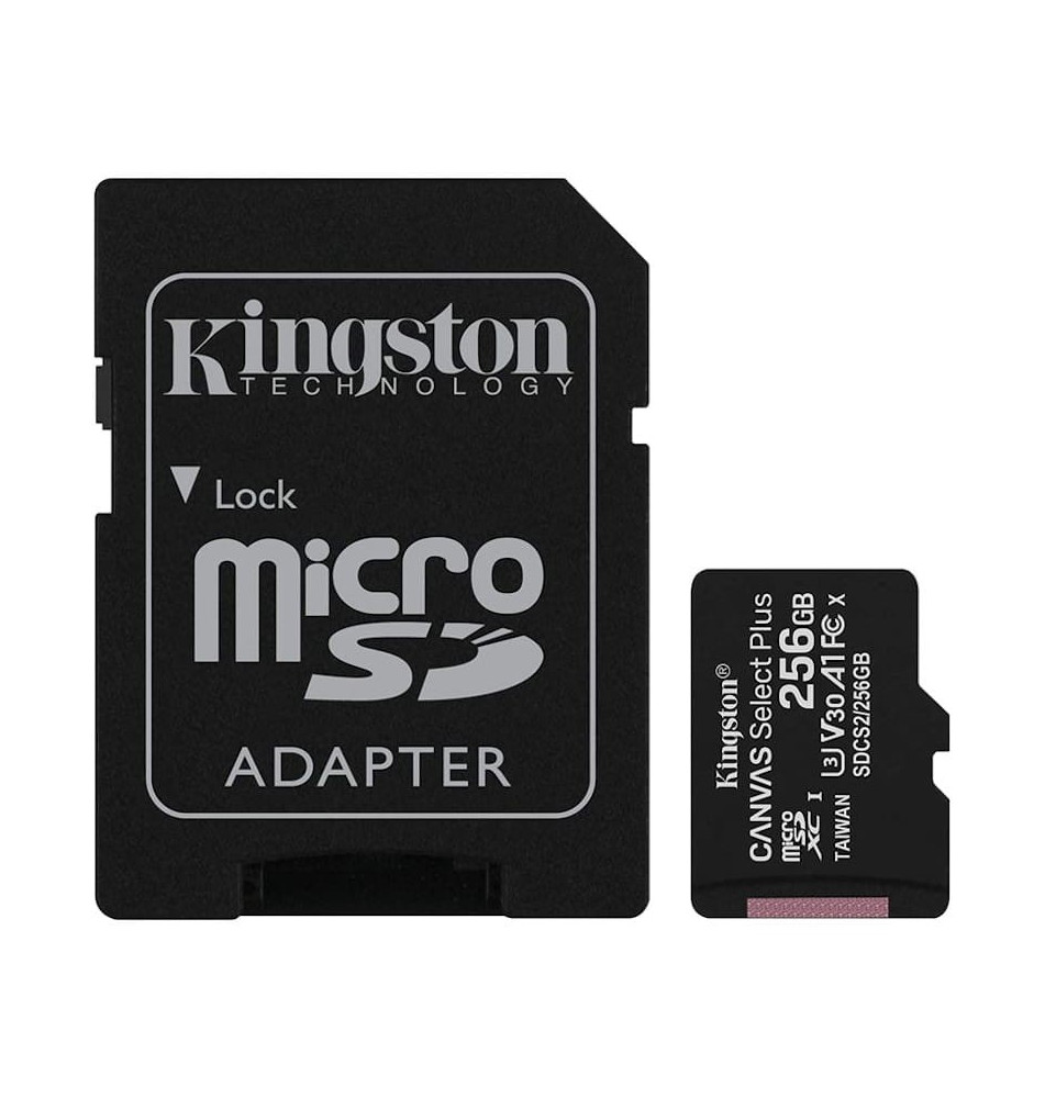 Cartão de Memória MicroSD KINGSTON Canvas Select Plus c/ Adaptador (256GB - Classe 10 - UHS-I)