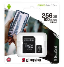 Cartão de Memória MicroSD KINGSTON Canvas Select Plus c/ Adaptador (256GB - Classe 10 - UHS-I)