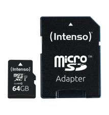 Cartão de Memória MicroSD INTENSO + Adaptador 64GB (90MB/s - Classe 10 - UHS-I)
