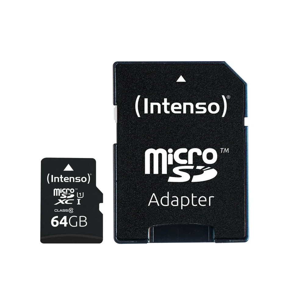Cartão de Memória MicroSD INTENSO + Adaptador 64GB (90MB/s - Classe 10 - UHS-I)