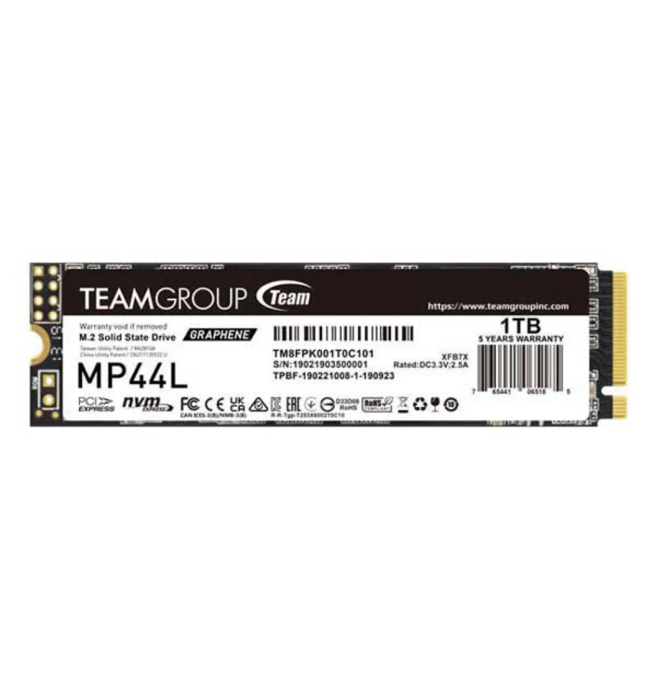 Disco SSD Interno TEAM GROUP MP44L 1TB Gen 4 (M.2 - 5000MB/s - PCI Express 4.0)