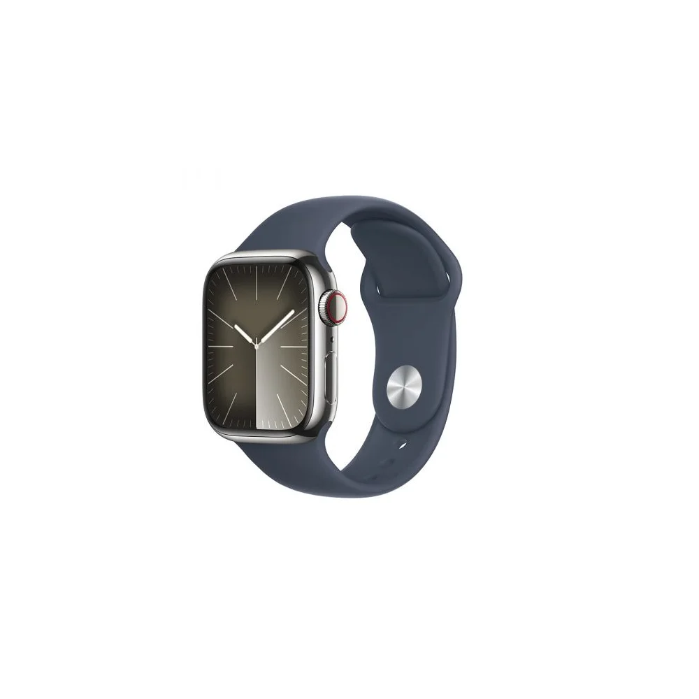 Apple Watch Series 9 GPS + Cellular 41mm Aço Inoxidável Prateado c/ Bracelete Desportiva Azul Trovoada - S/M - MRJ23QL/A