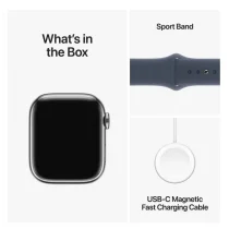 Apple Watch Series 9 GPS + Cellular 41mm Aço Inoxidável Prateado c/ Bracelete Desportiva Azul Trovoada - S/M - MRJ23QL/A