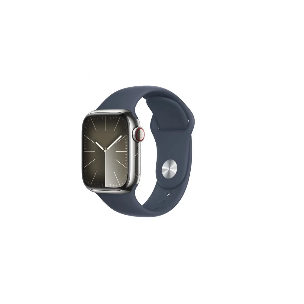 Apple Watch Series 9 GPS + Cellular 41mm Aço Inoxidável Prateado c/ Bracelete Desportiva Azul Trovoada - M/L - MRJ33QL/A