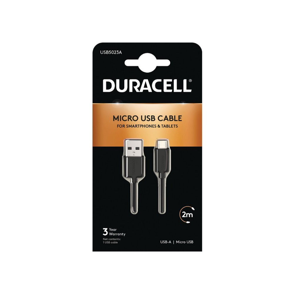 Cable USB 2.0 Duracell USB5023A USB Macho - MicroUSB Macho 2m Negro