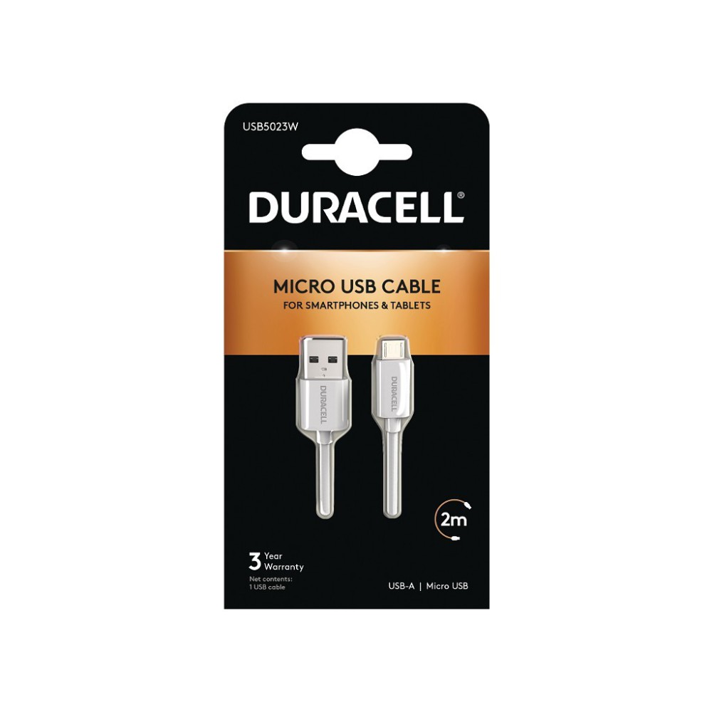 Cable USB 2.0 Duracell USB5023W USB Macho - MicroUSB Macho 2m Blanco