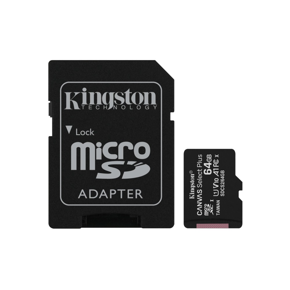 Tarjeta de Memoria Kingston CANVAS Select Plus 64GB microSD XC con Adaptador Clase 10 100MBs