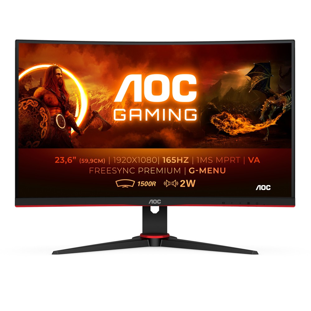 AOC G2 C24G2AE BK monitor de ecrã 59,9 cm (23.6") 1920 x 1080 pixels Full HD LED Preto, Vermelho