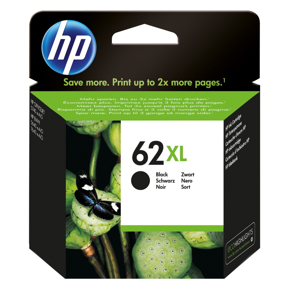 HP Tinteiro original 62XL Preto de elevado rendimento