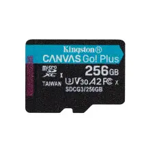 Tarjeta memoria micro secure digital sd xc 256gb kingston canvas go! plus clase 10 uhs - i u3 + adap