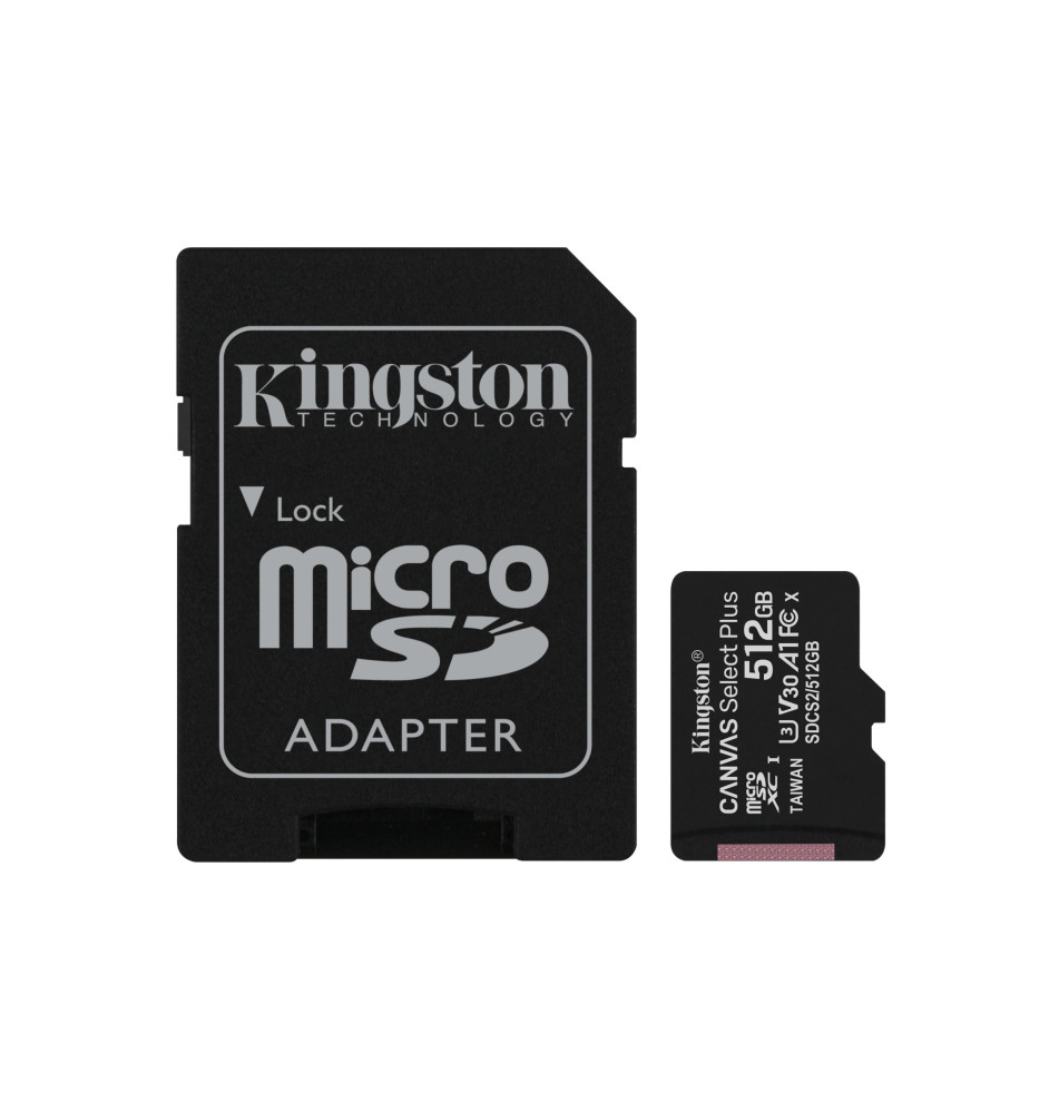 Tarjeta memoria micro sdxc 512gb kingston canvas select +  adaptador cl10 - r  100mb - s  w 85mb - s