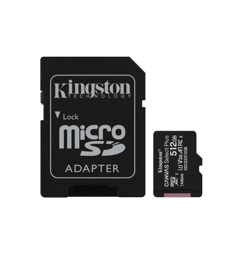 Tarjeta memoria micro sdxc 512gb kingston canvas select + adaptador cl10 - r 100mb - s w 85mb - s