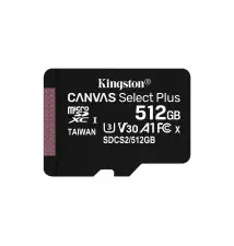 Tarjeta memoria micro sdxc 512gb kingston canvas select + adaptador cl10 - r 100mb - s w 85mb - s