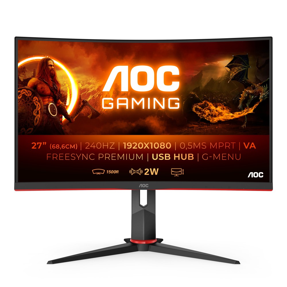 AOC G2 C27G2ZU BK monitor de ecrã 68,6 cm (27") 1920 x 1080 pixels Full HD LED Preto, Vermelho