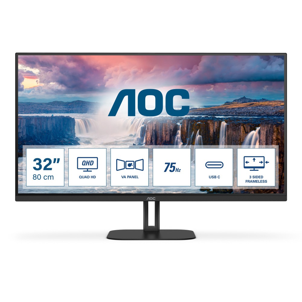 AOC V5 Q32V5CE BK monitor de ecrã 80 cm (31.5") 2560 x 1440 pixels Quad HD LED Preto