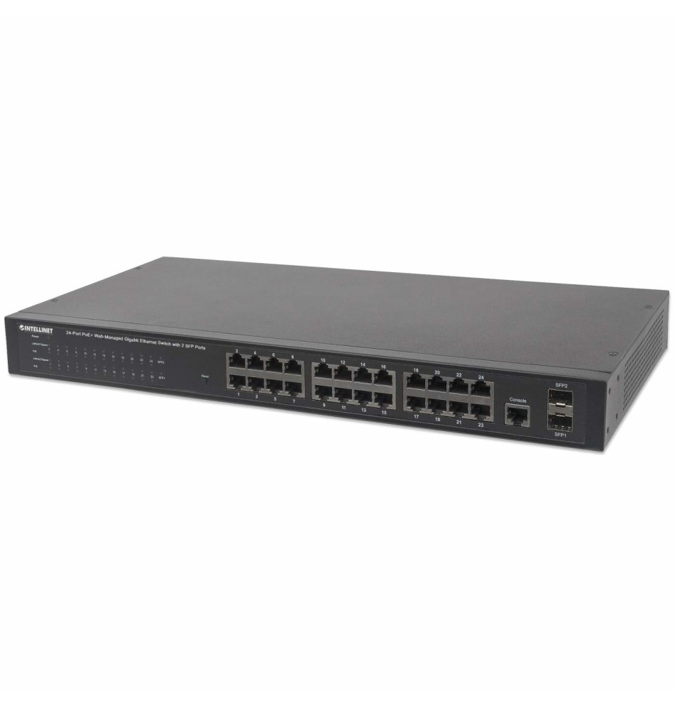 Switch de Rede Managed INTELLINET 1000T (24 portas - PoE - Preto)