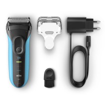 Braun Series 3 3010 Wet & Dry Máquina de barbear com lâminas que se adaptam ao contorno do rosto Aparador Preto, Azul