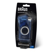 Braun PocketGo M60b Máquina de barbear com lâminas que se adaptam ao contorno do rosto Preto, Azul