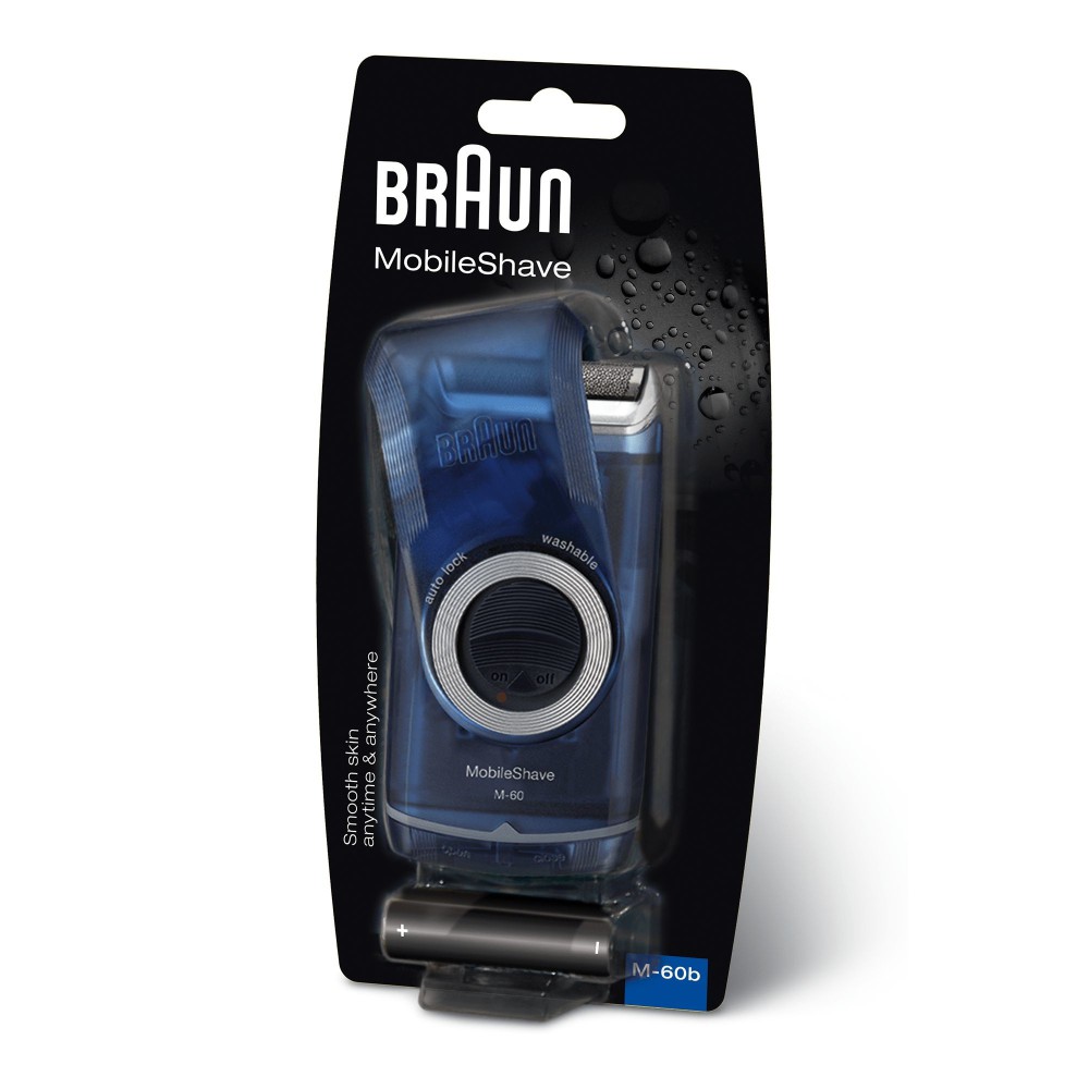 Braun PocketGo M60b Máquina de barbear com lâminas que se adaptam ao contorno do rosto Preto, Azul