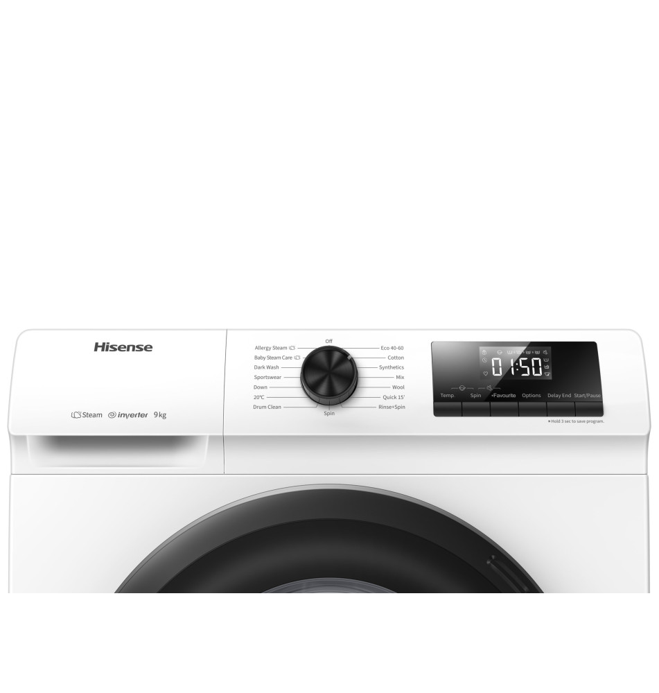 Máquina de Lavar Roupa HISENSE WFQP901418VM (Independente - 9Kg - Branco)