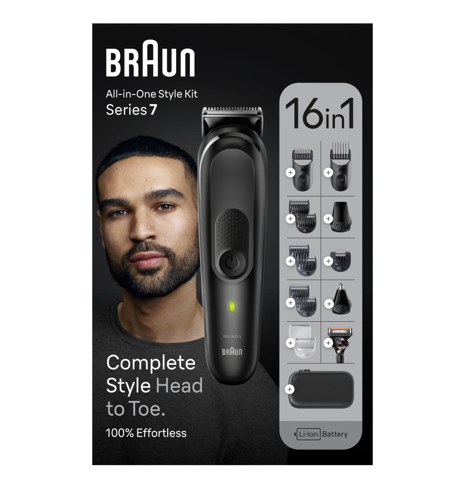 Máquina de Barbear BRAUN Series 7 MGK7470 (16 cabeças - 100 minutos de bateria - Preto)