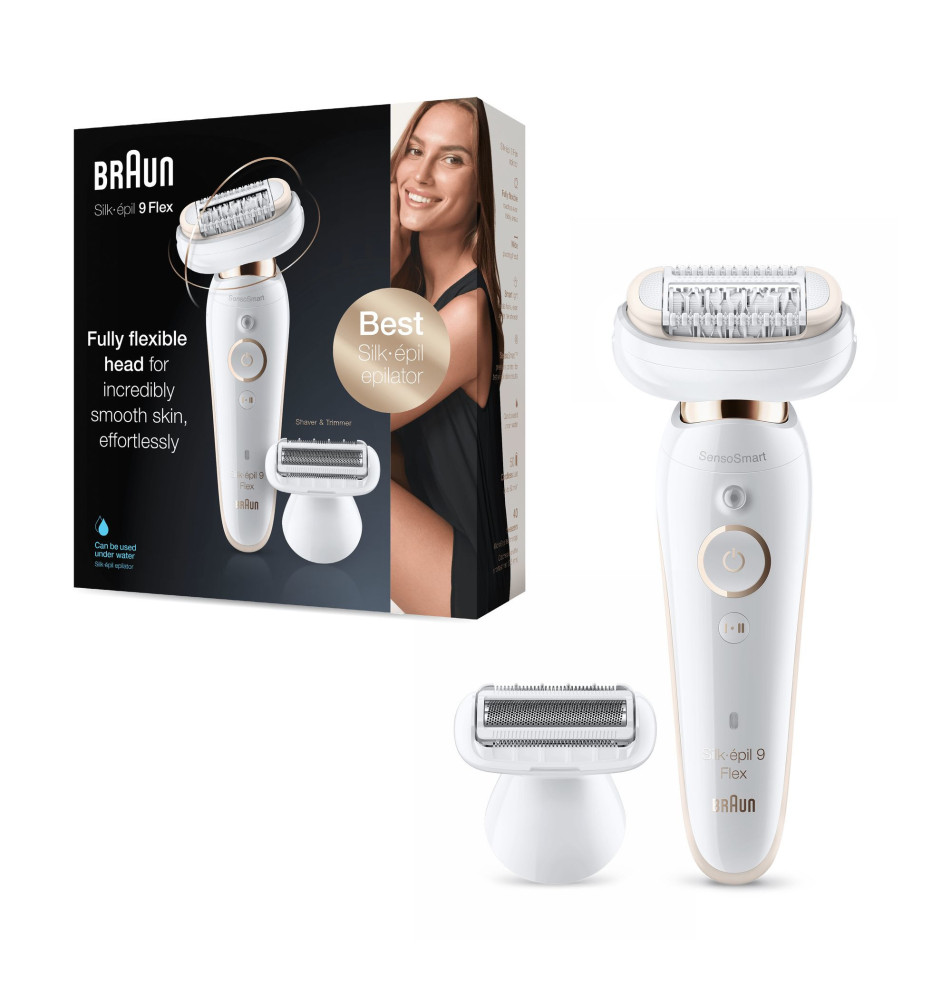 Depiladora BRAUN Silk-épil 9 Flex (40 pinças - 50 minutos de bateria - Branco Dourado)