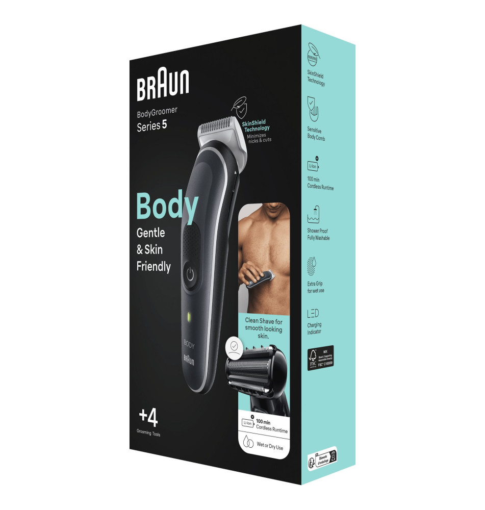 Depiladora BRAUN BodyGroomer Series 5 (3 pentes - Waterproof - Preto)