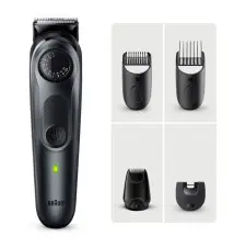 Aparador de Barba BRAUN BeardTrimmer 5 (40 medidas - 4 acessórios - Preto)