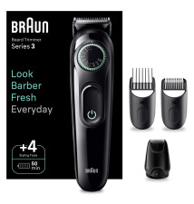 Aparador de Barba BRAUN BeardTrimmer 3 (50 minutos de autonomia - 3 pentes - Preto)