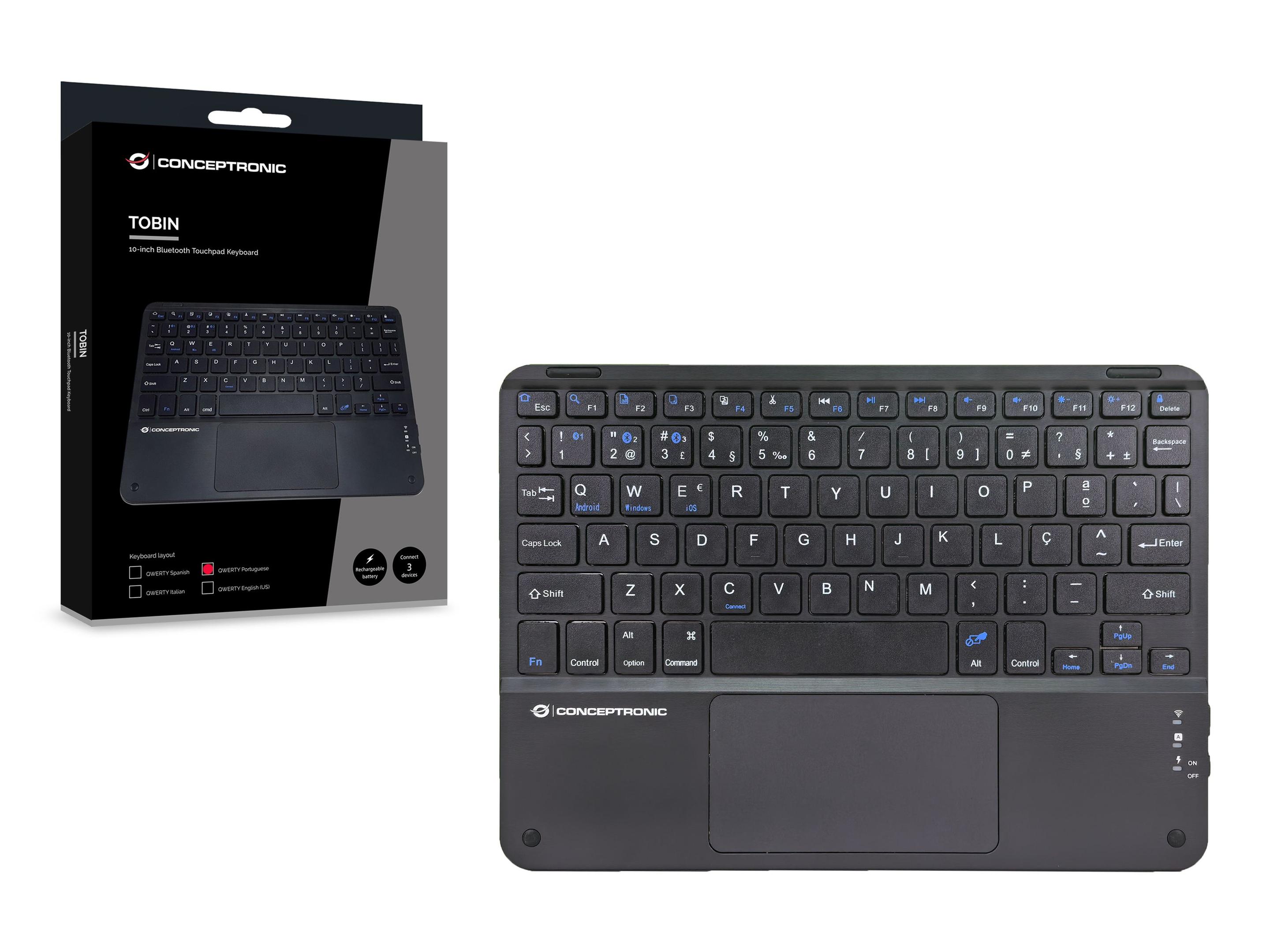 Teclado CONCEPTRONIC TOBIN01BPT (Português - Membrana - Bluetooth - Preto) — miniatura 5
