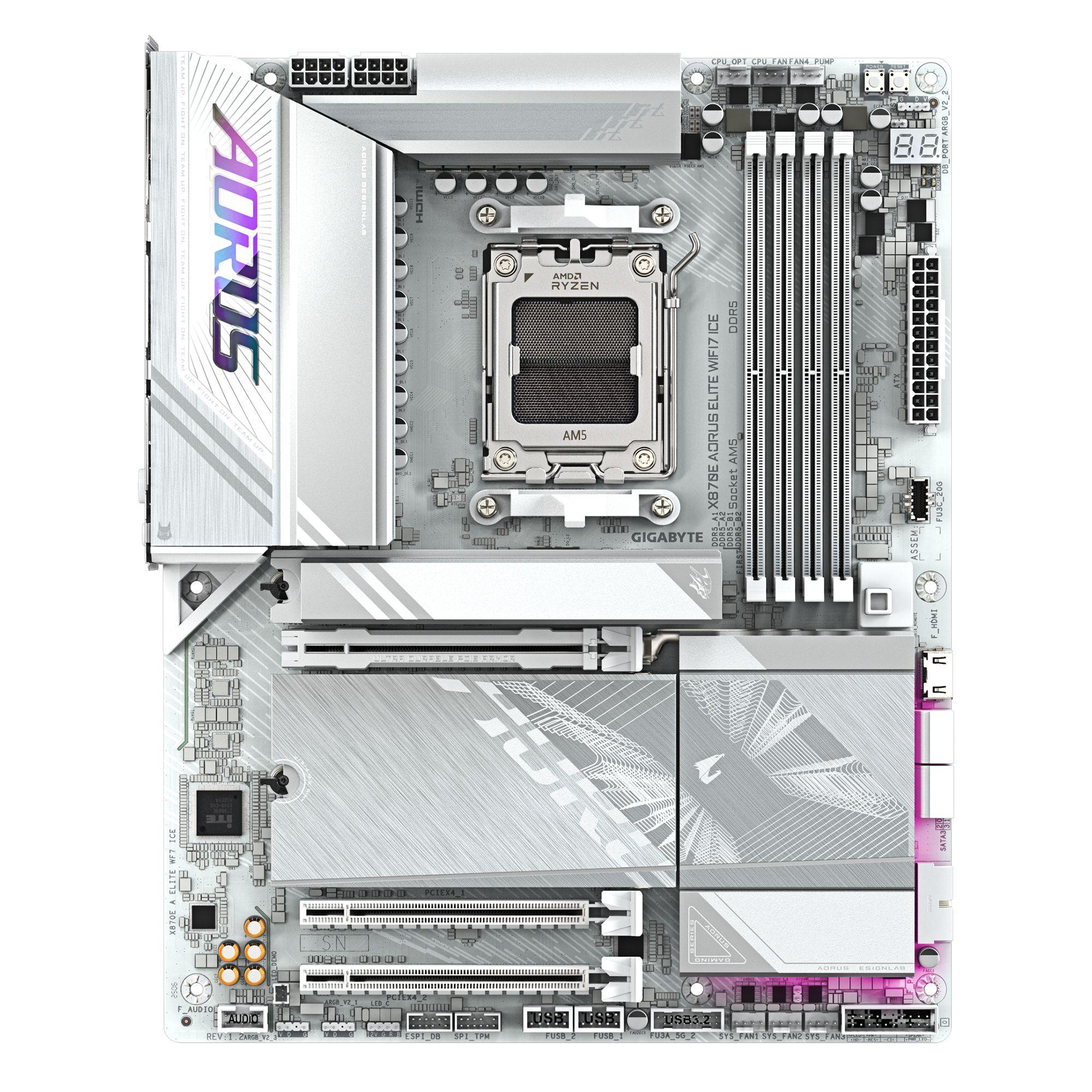 Motherboard GIGABYTE X870E AORUS ELITE WIFI7 ICE (AM5 - ATX - Duplo canal - Branco), miniatura 2