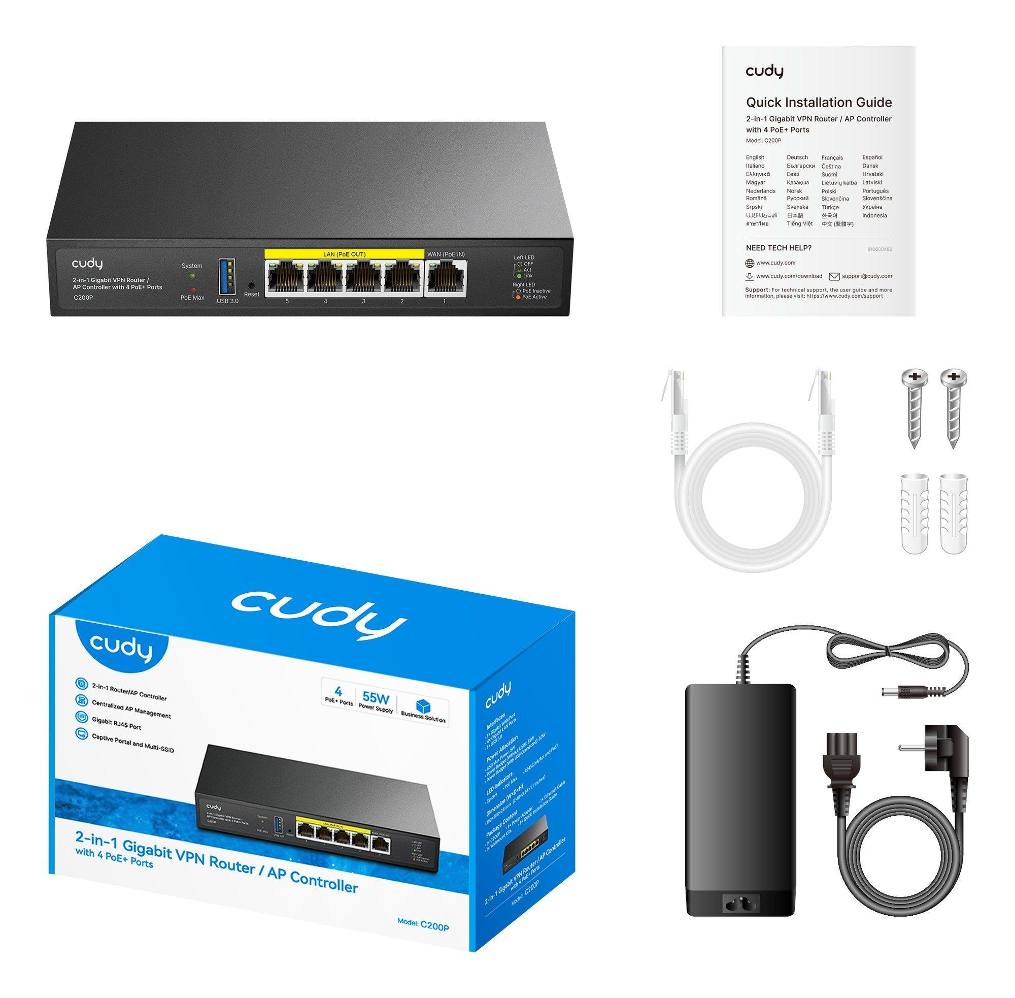 Router VPN CUDY C200P (10/100/1000 - 10, 100, 1000 Mbit/s - Preto), miniatura 3